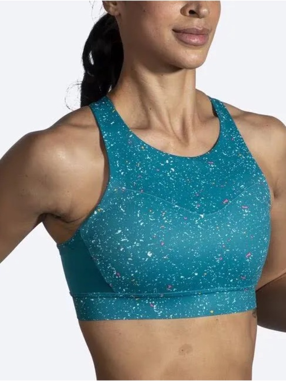 Brooks Drive 3-Pocket Sports Bra NWT Lagoon Speckle Print High Impact 32C/D - Picture 7 of 13